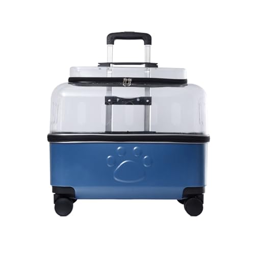 QTANZIQI Haustier-Trolley mit großer Kapazität, transparenter Haustier-Rucksack, Outdoor-Katzenkiste, tragbarer Katzenhütten-Trolley mit leisem Rad für Katzen (Farbe: Blau) von QTANZIQI