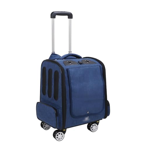 QTANZIQI Haustiertransporter-Rucksack mit Rädern, Haustier-Kinderwagen, Reisetransporter, bequemer Katzenrucksack, abnehmbare Rollräder und Lüftungsfenster (Farbe: Blau-A) von QTANZIQI