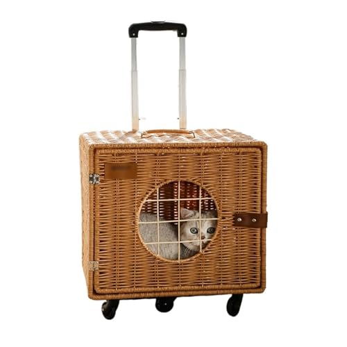 QTANZIQI Tragbarer Outing-Haustier-Trolley, Nachahmung von Rattan-Haustiergepäck mit Rädern und Matten, Haustier-Reiseträger für kleine und mittelgroße Hunde/Katzen (Farbe: B) von QTANZIQI