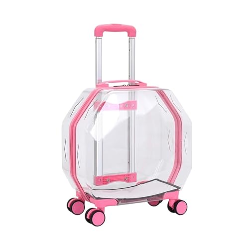 QTANZIQI Transparente Outdoor-Box, Haustier-Rollkoffer, tragbarer Haustier-Trolley, Haustier-Koffer, Haustier-Trolley für Spaziergänge, Reisen, Tierarztbesuche (Farbe: Rosa, Größe: A) von QTANZIQI