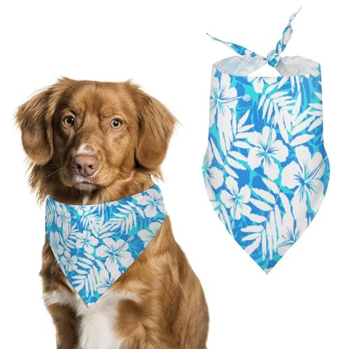 Dreieckstuch für Hunde, hawaiianische blaue und weiße tropische Blumen, verstellbar, atmungsaktiv, weich, für kleine, mittelgroße und große Hunde von QTAVETEND