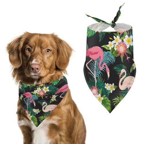 Dreieckstuch mit tropischen Blumen und Flamingo, verstellbar, atmungsaktiv, weich, für kleine, mittelgroße und große Hunde von QTAVETEND