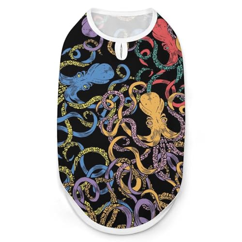 Farbiges Oktopus-T-Shirt für Hunde, Katzen, ärmellos, Tanktop, atmungsaktiv, für kleine Welpen, Größe XL von QTAVETEND