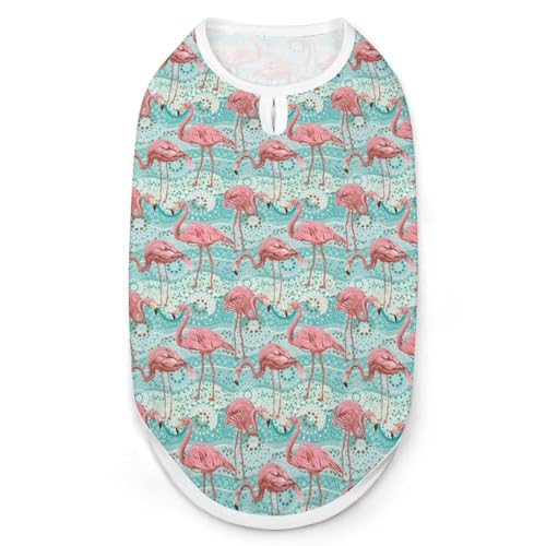 Hunde-Shirt, Motiv: Flamingos und tropische Pflanzen, ärmellos, Tanktop, atmungsaktiv, für kleine Welpen, Größe M von QTAVETEND