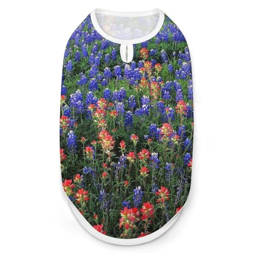 Texas Bluebonnets Hunde-Shirt, Haustiere, Katzen, ärmellos, Tanktop, atmungsaktiv, für kleine Welpen, Größe S von QTAVETEND