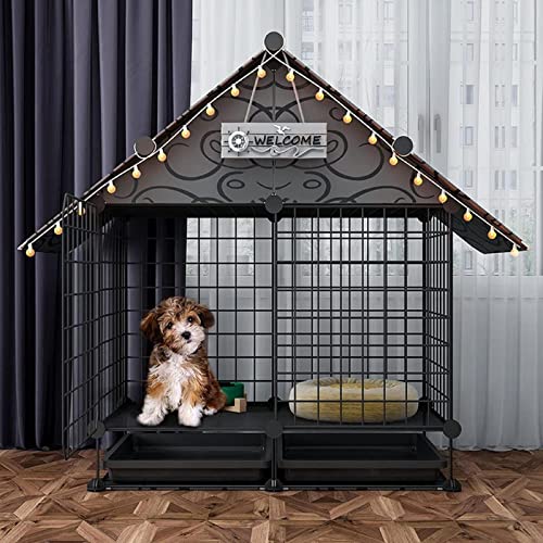 Hundehütte aus Metall, unzerstörbar, robust, kaufest, Laula para Perros, mit herausziehbarer Ablage und beweglichem Rad-Design, Hundekäfig, für mittelgroße und kleine Hunde von QTQHOME