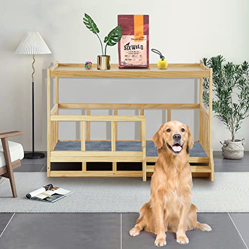 QTQHOME Etagenbett aus Holz, Haustier-Holzrahmen, Betten mit Stufen, Doppel-Hundebett, Ständer, perfekt für große/extra große Hunde, moderner Stil, wasserdicht, leicht zu reinigen, Größe L - X von QTQHOME