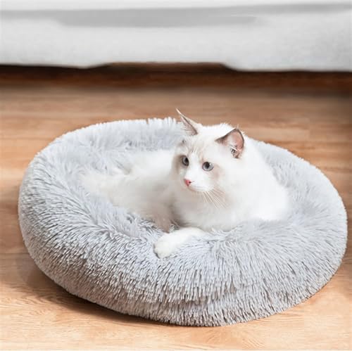 Katzenhöhle Katzenbett Waschbar Katzenschlafplatz für Katzen CutePlüsch Haustier Katzenkopfkissen Katzenhaus Katzenkissen Flauschiges Kätzchen Welpen Kuschelbett Haustierbett,Grau-50x50cm von QTRDFGE