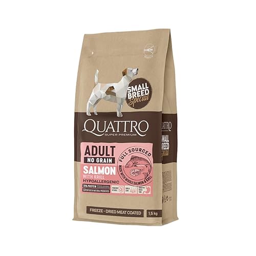 Quattro Hundetrockenfutter Lachs & Krill Hypoallergenes Kleine Rassen Adult 1,5 kg (1,5 kg (er Paket)) von QUATTRO SUPER PREMIUM