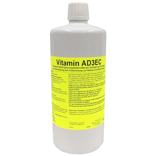 Vitamin AD3EC (A D3 E C) 1000 ml, flüssiges Ergänzungsfuttermittel Vitaminkonzentrat für alle Tierarten zur zusätzlichen, kurzfristigen Vitamin-Versorgung von QUEBAG