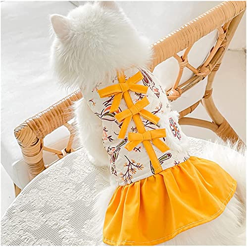 Haustier Hund Kleidung Hanfu Kleid Kleidung Hunde Kostüm Weste Baumwolle Herbst Winter Gelb von QULACO