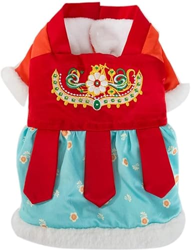 Hündchen-Kostümkleid aus Baumwolle für Hunde und Katzen, Tang-Anzug-Stil, Kleid, Rock mit gestickter Blume, Hanfu, Winterwarm von QULACO