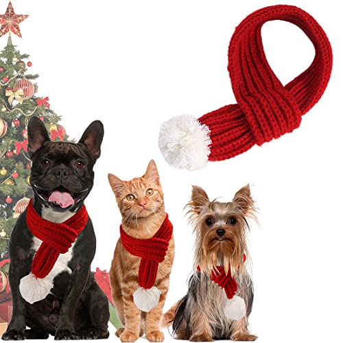 Weihnachten Haustier Schal, Hund Katze Kostüm Outfit Rot Kleidung für Weihnachts Dekoration, Haustier Geschenk Weihnachtskostüm für Klein Mittlere Groß Hunde Katzen 1 Stück (S) von QUOHE