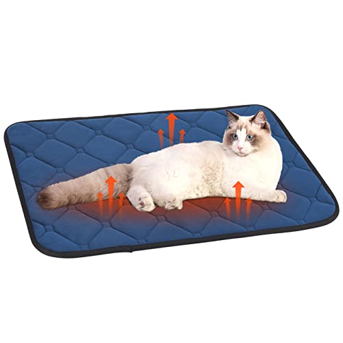 QUOTRE Selbstheizende Decke Katzen, 75X50cm Selbstwärmende Hundedecke Waschbare Wärmematte Thermodecke Ultrawarme Wärmedecke für Katze Welpen Reise Camping, Blau von QUOTRE