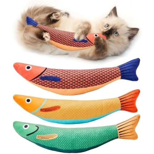 QUR 3 Stück Katzenspielzeug Saury Fisch, Katzenkauspielzeug, Katzenminze, Spielzeug für Indoor-Katzen von QUR
