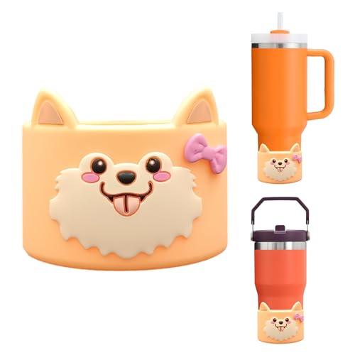 Silikon-Stiefel für Stanley Cup, niedliche Hundedekoration, Becher, Bodenhülle, kompatibel mit Stanley Quencher 1,2 l und Stanley IceFlow 850 ml, 567 ml, Gummi-Zubehör (Orange) von QUVIAE