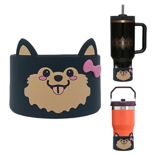 Silikon-Stiefel für Stanley Cup, niedliche Hundedekoration, Becher, Bodenhülle, kompatibel mit Stanley Quencher 1,2 l und Stanley IceFlow 850 ml, 567 ml, Gummi-Zubehör (schwarz) von QUVIAE