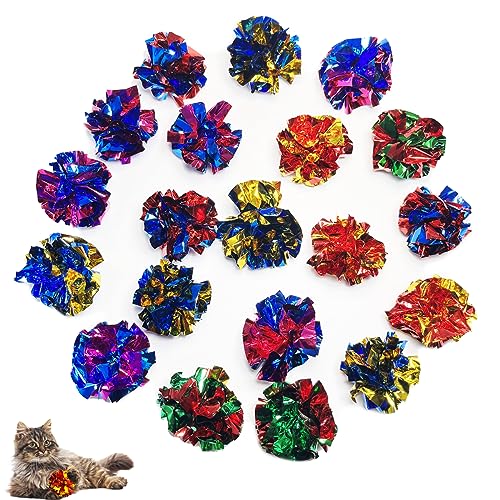 QUVOVID Knisterball für Katzen, 20 Packungen für Indoor-Katzen, um Zeit zu vertreiben und fit zu bleiben, 5,8 cm bunte Mylar-Knitterbälle locken Katzen zum Schlagen, Beißen, Jagen, interaktives von QUVOVID