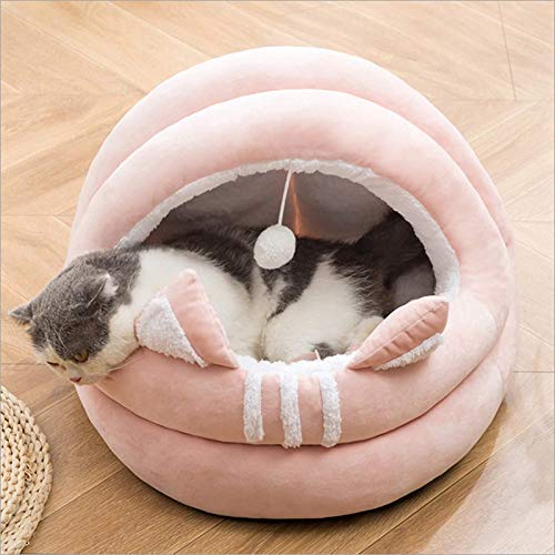 QWEWQE katzenhöhle katzenkorb, 2 in 1Katzenbett Rund Mit Deckel Plüsch, Halbgeschlossenes Faltbar Outdoor Winterfest katzenhaus für Kleine bis Mittlere Größe Katzen (Pink,M) von QWEWQE