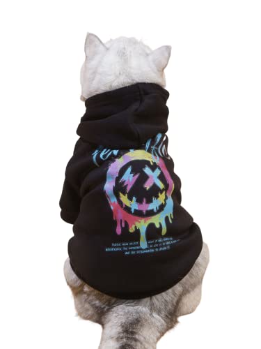 QWINEE Hunde-Kapuzenpullover für Hunde, Sweatshirt, stilvolle Hundekleidung für Katzen, Kätzchen, Welpen, kleine, mittelgroße und große Hunde, Schwarz, Größe M von QWINEE