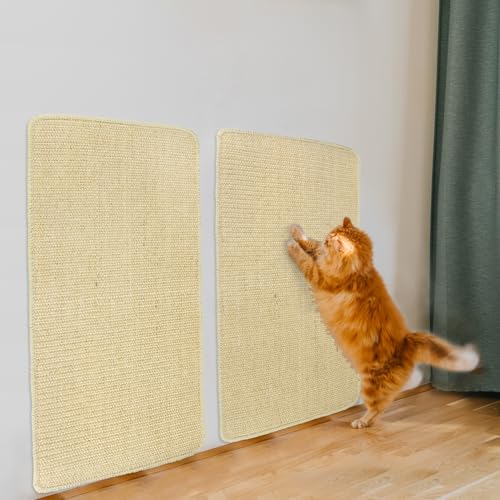 QWORK® 2 Stück 30cm*60cm Kratzmatte Katze, Sisal Katzenkratzmatte, Kratzmatte Katze Wand, Selbstklebend, Kratzschutz für Sofa, Möbel von QWORK