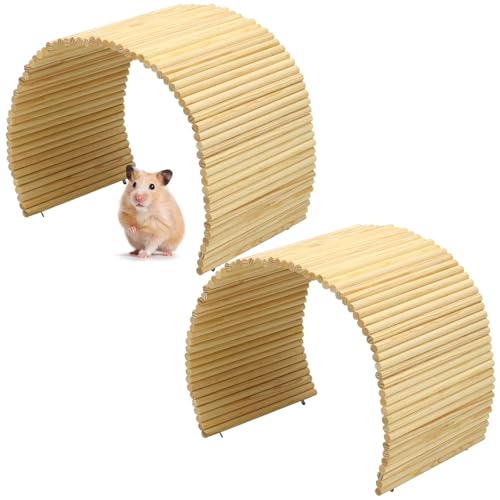 QWORK Hamster-Kletterleiter aus Holz, Hängebrücke, 2 Stück, groß, 67,1 cm × 20,1 cm, natürliches Buchenholz, Haus, Tunnel, Rampe, Brücke für Meerschweinchen, Igel, Rennmäuse, Chinchillas, kleine von QWORK