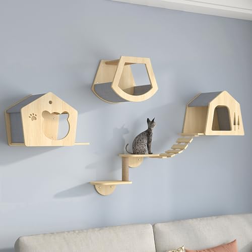 Kletterwand Katzen, Katze Wand, Katzenwand Hölzernes An Der Wand Montiertes Katzenmöbel, Schwebendes Holzkletter- und Spielklettergerüst für Katzenwohnungen Im Haus(L) von QWPOFISN