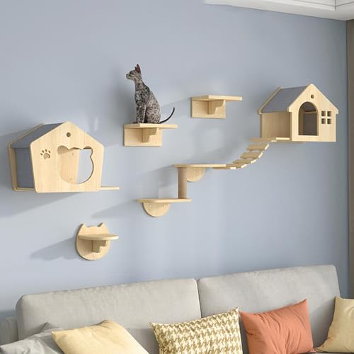 Kletterwand Katzen, Katze Wand, Katzenwand Hölzernes An Der Wand Montiertes Katzenmöbel, Schwebendes Holzkletter- und Spielklettergerüst für Katzenwohnungen Im Haus(Medium) von QWPOFISN