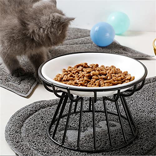 QXPDD Keramik-Katzennapf mit Anti-Rutsch-Matte, nordischer Katzennapf für Katze, Welpen, erhöhter Katzennapf für Katzen, Welpen, tolles Geschenk,Schwarz von QXPDD