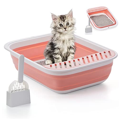 Faltbare Katzentoilette mit modischer Katzentoilette, faltbare kleine Katzentoilette, offene Töpfchenschale, für kranke Frail, behinderte Katzen, Katzen, Reise-Katzentoilette (50 cm Lx39 cm B) von QYJinlida