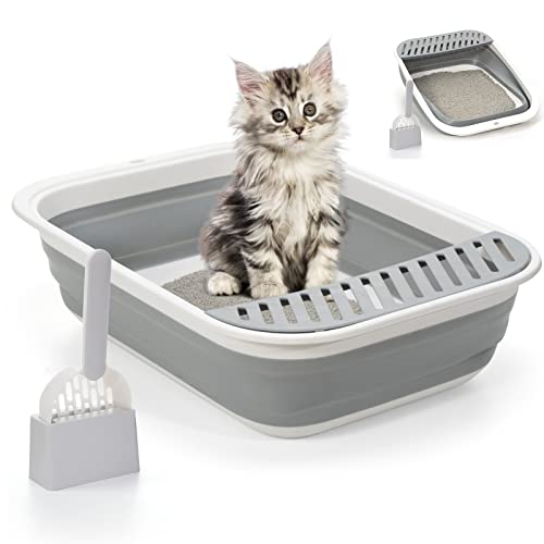 Faltbare Katzentoilette mit modischer Katzentoilette, faltbare kleine Katzentoilette, offene Töpfchenschale, für kranke Frail, behinderte Katzen, Katzen, Reise-Katzentoilette (50 cm Lx39 cm B) von QYJinlida