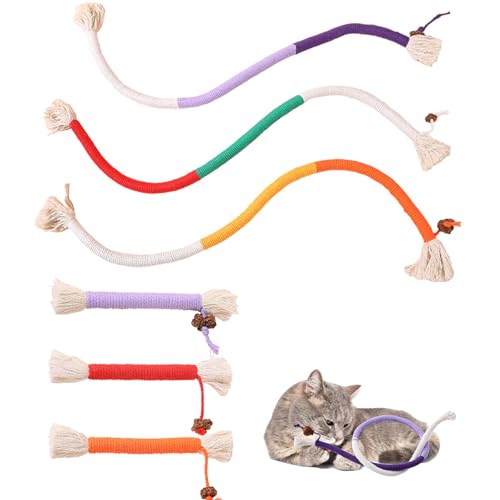 QYRDBGY BeißSeil Katze, 6 Stück Katze Seil Spielzeug 70 cm und 15cm Katzen BeißSeil Twiggle Tail Katzenspielzeug Kauspielzeug Katze für Katzen Zahnpflege und Gegen Mundgeruch von QYRDBGY