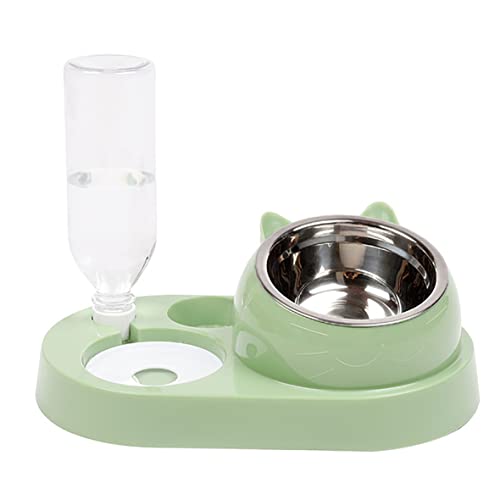 4 in 1 Pet Feeder Automatischer Trinkbrunnen mit Flasche, Haustier Fütterung Spritzwassergeschützter Haustier Trinknapf, 15° Neigbar Welpe und Kätzchen Fütterung Pet Bowl von QZWGZ