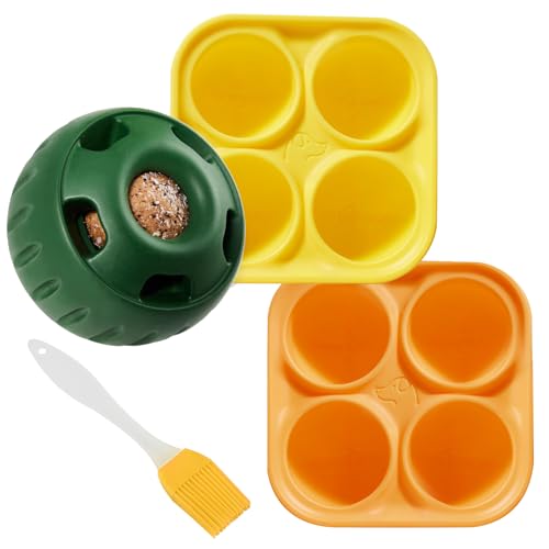 Qaestuan Schleckball für Hunde, Pupsicle Kauspielzeug aus Naturkautschuk, Leckerli-Tablett Spender DIY Feeder Ball Snack Ball, Befüllbares Interaktives Hundespielzeug mit Form und Silikon Backpinsel von Qaestuan