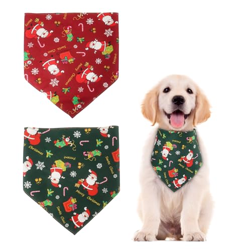 2 x Weihnachts-Hundehalstücher, Weihnachts-Hunde-Halstuch, Weihnachtsmann-Zubehör, verstellbares Hundehalstuch, Dreieck, Weihnachtsmann-Schal für kleine, mittelgroße und große Hunde, von Qaziuy