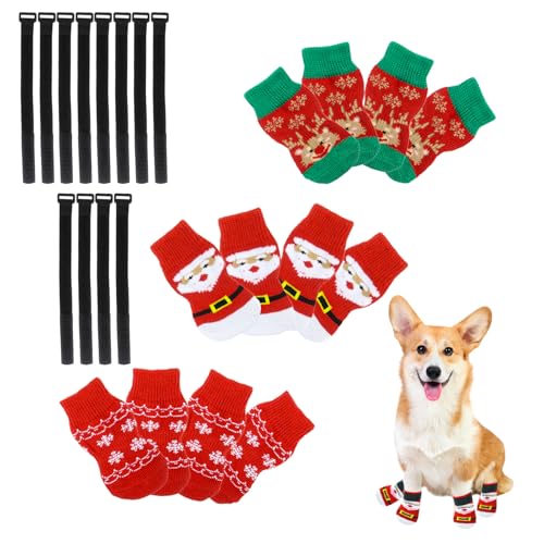 6 Paar Weihnachts-Hundesocken, rutschfeste Hundesocken, Haustierpfotenschutz, Winter, warme Welpensocken mit Griffen, Hundepantoffeln, niedliche Hundesocken, Haustierzubehör für kleine, mittelgroße von Qaziuy