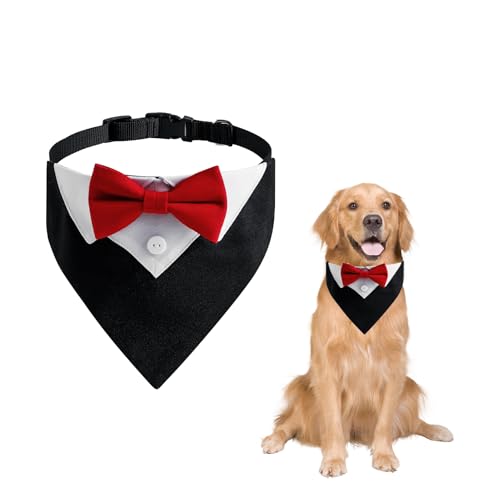 Hunde Smoking Bandana, Formelles Hunde Smokinghalstuch Verstellbar Hunde Hochzeit Outfit Haustier Anzug mit Fliege und Krawatte für Hunde und Katzen Hochzeit Geburtstag Kostüme von Qaziuy