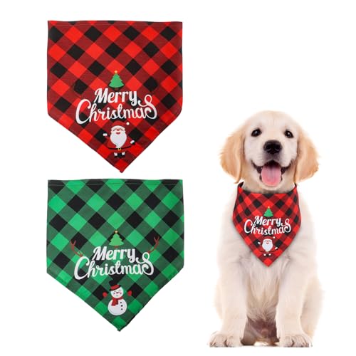 Hunde-Weihnachtstuch, 2 Stück, verstellbar, Dreieckstuch für Hunde, Weihnachtsmann, Schneemann, Bandana für kleine und mittelgroße Hunde von Qaziuy