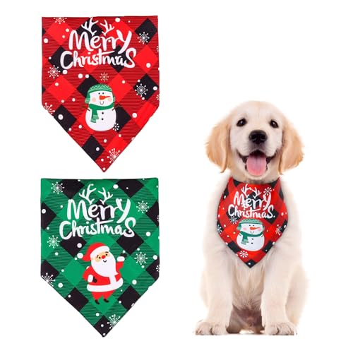 Hundehalstücher für Weihnachten, klassisches kariertes Dreiecksschal, verstellbar, Weihnachtsmotiv, großes Weihnachts-Kostüm, Halstücher für Weihnachten, Partyzubehör, 2 Stück von Qaziuy