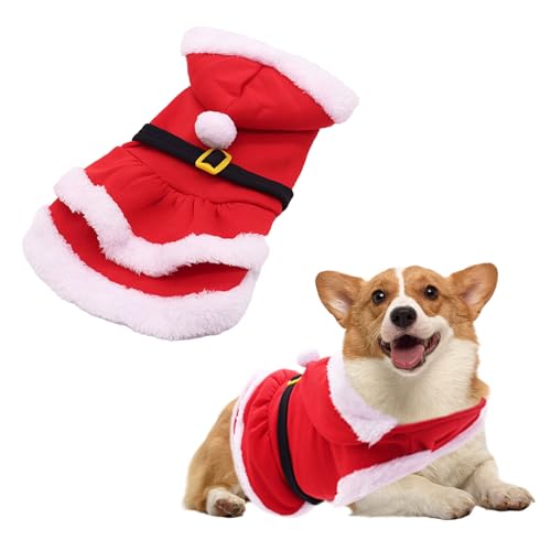 Weihnachts-Outfit für Hunde, Haustierkleidung, Katzen-Weihnachts-Kostüme, Weihnachtsmann, Haustier-Kapuzenmantel für kleine, mittelgroße Hunde, Katzen (L) von Qaziuy