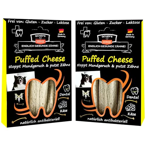 QCHEFS 2X Puffed Cheese: Zahnpflege Hunde als vegetarische-getreidefreie Kaustangen nach dem Hundefutter und antibakterieller Mundgeruchentferner von Qchefs