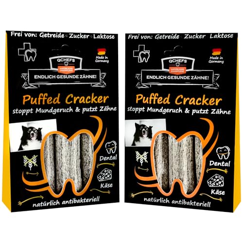 QCHEFS 2er Pack Puffed Cracker 3 Hunde Zahnpflegesnack Knochen kauen für Atemgeruch, Zahnfleischentzündungen, Zahnsteinentferner von Qchefs