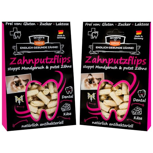 QCHEFS 2X ZAHNPUTZFLIPS Katzen Leckerlies mit dem Futter als Zahnpflege und Mundgeruch. Geschmacksneutral mit der Schleckpaste oder Nassfutter von der Leckmatte von Qchefs