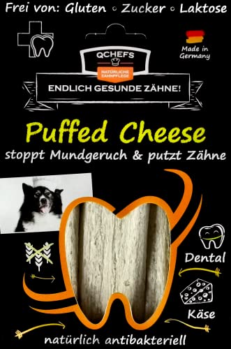 QCHEFS Puffed Cheese: Zahnpflege Hunde als vegetarische-getreidefreie Kaustangen nach dem Hundefutter und antibakterieller Mundgeruchentferner von Qchefs