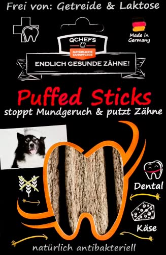 QCHEFS Puffed Sticks: Zahnpflege Hunde als vegetarische-getreidefreie Kaustangen nach dem Hundefutter und antibakterieller Mundgeruchentferner von Qchefs