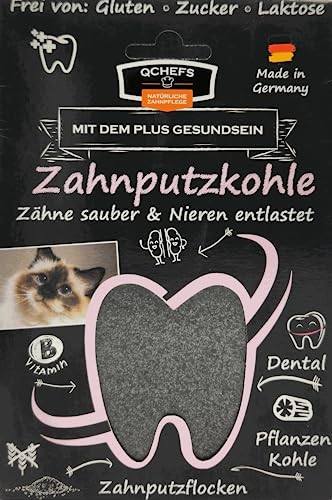 QCHEFS ZahnputzKOHLE Katze: Nieren Probleme und als Zahnpflege im Futtertopping zum Futter Lieblingsleckerei oder Appetitanreger von Schleckmatte - Durchfall oder Zahnstein - Probiotika und Bierhefe von Qchefs