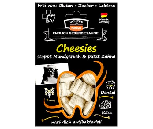 QCHEFS CHEESIES Hundeleckerli bei Mundgeruch, Zahnfleischentzündung als Zahnsteinentferner durch natürlich antibakterielle Zahnpflege ohne Dentalspray oder Zahnbürste für die Gesundheit von Qchefs