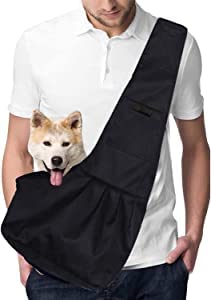 Hundetragetasche Oxford Tragebeutel Verstellbar Fronttasche Tragetuch Outdoor Reise Tragbar Hundetasche Kleine Hunde Transporttasche für Welpen Katze Hund bis 5 kg (Schwarz, L) von Qchomee