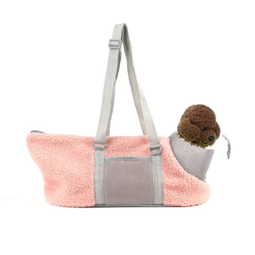 Warme Hundetasche Welpentasche Haustier Tragetasche Mesh Atmungsaktive Reisetasche Transporttasche Hundetasche mit Boden Verstellbare Katzentragetasche für kleinen mittleren Hund Welpen (Rosa) von Qchomee