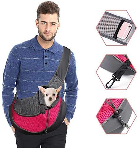 Tragetasche Haustier Schultertasche Single Schulter Sling Bag Tragetuch Hund Tragbar Katzen Umhängetasche Verstellbare Schultergurt Welpen Reise Träger Atmungsaktiv Netz Fronttasche Hundetragebeutel von Qchomee